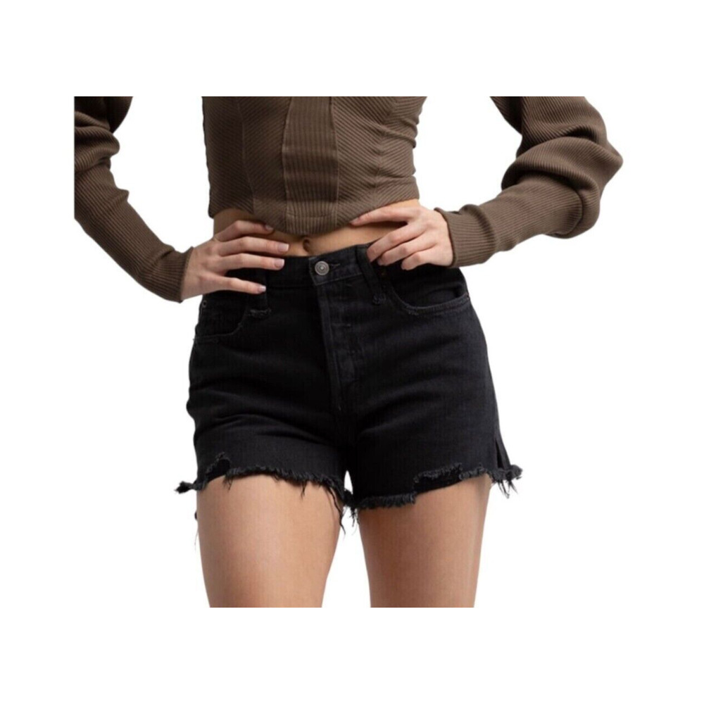 We The Free People True Black Distressed Frayed Denim Shorts Women's Size 27 NWT